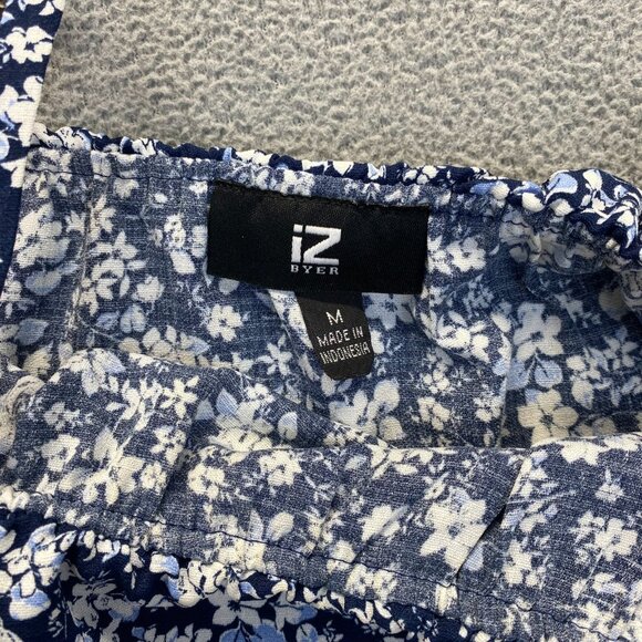 iz BYER Women's Blue Ruffled Blouse Top Size M,Floral Blue - Picture 3 of 9